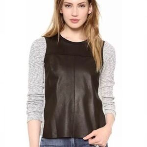 Rebecca Taylor lambs leather sweater top zip black